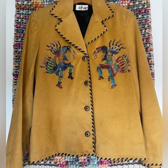Char Sante Fe Jackets & Blazers - Beautiful  Vintage Char Sante Fe leather jacket with hand painting and beading